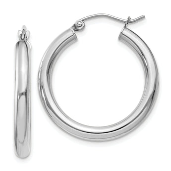 10k White Gold Polished 3mm Lightweight Tube Hoop Earrings