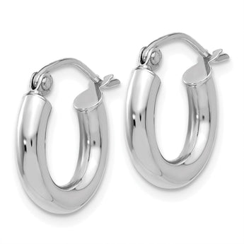 10k White Gold Polished 3mm Lightweight Tube Hoop Earrings