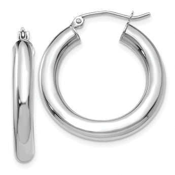 10k White Gold Polished 4mm Lightweight Tube Hoop Earrings