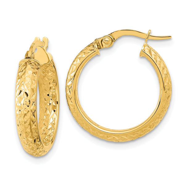 10k Polished and Diamond-cut Inside and Out Fancy Hoop Earrings