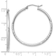 10k White Gold Satin and Diamond-cut 2mm Round Hoop Earrings