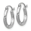 10k White Gold Satin and Diamond-cut 2mm Round Hoop Earrings