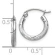 10k White Gold Satin and Diamond-cut 2mm Round Hoop Earrings