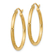 10k Satin and Diamond-cut 2mm Round Tube Hoop Earrings