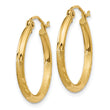 10k Satin and Diamond-cut 2mm Round Tube Hoop Earrings