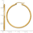 10k Satin and Diamond-cut 2mm Round Tube Hoop Earrings