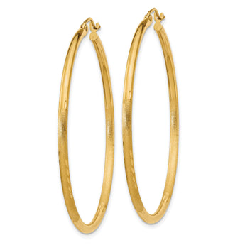 10k Satin and Diamond-cut 2mm Round Tube Hoop Earrings