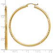 10k Satin and Diamond-cut 2mm Round Tube Hoop Earrings