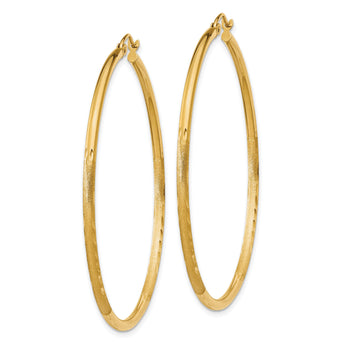 10k Satin and Diamond-cut 2mm Round Tube Hoop Earrings
