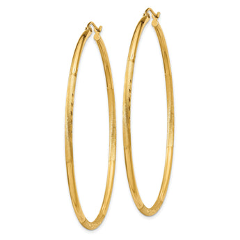 10k Satin and Diamond-cut 2mm Round Tube Hoop Earrings