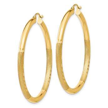 10k Satin & Diamond-cut 3mm Round Hoop Earrings