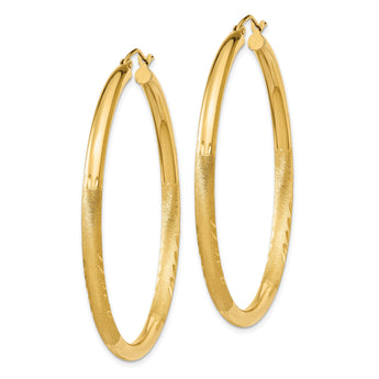 10k Satin & Diamond-cut 3mm Round Hoop Earrings