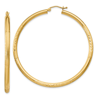 10k Satin & Diamond-cut 3mm Round Hoop Earrings