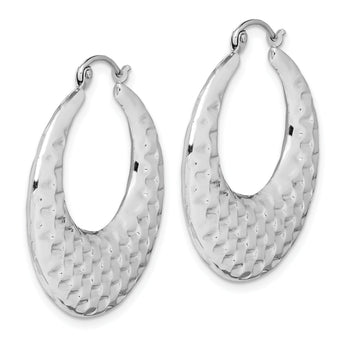 10k White Gold Polished Textured Hoop Earrings