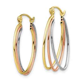 10k Tri-color Polished Triple Hoop Earrings