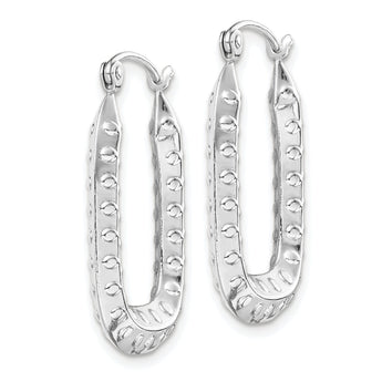10k White Gold Polished Textured Rectangle Hoop Earrings