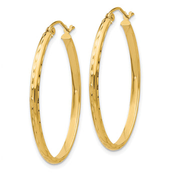 10k Lightweight Diamond-cut Oval Hoop Earrings