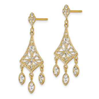 10K w/Rhodium Filigree Chandelier Dangle Earrings