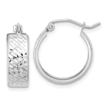 10k White Gold Diamond-cut Hoop Earrings