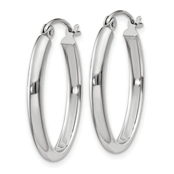 10k White Gold Polished 2.75mm Oval Tube Hoop Earrings