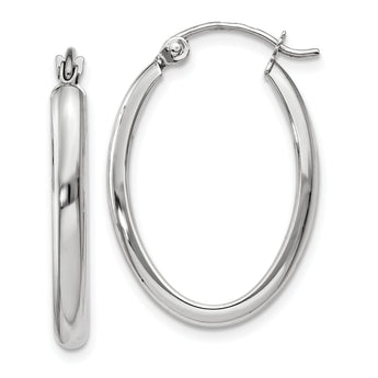 10k White Gold Polished 2.75mm Oval Tube Hoop Earrings