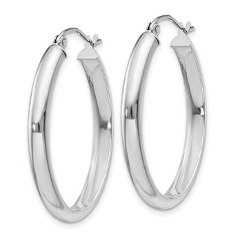 10k White Gold Polished 3.75mm Oval Tube Hoop Earrings