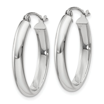 10k White Gold Polished 3.75mm Oval Tube Hoop Earrings