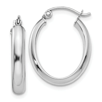 10k White Gold Polished 3.75mm Oval Tube Hoop Earrings