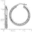 10k 3x20 White Gold Diamond-cut Round Hoop Earrings