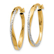 10k w/White Rhodium Textured and Polished Oval Hoop Earrings