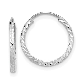 10K White Gold Diamond-cut Square Tube Endless Hoop Earrings