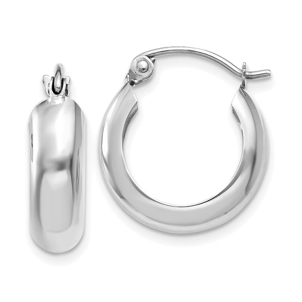 10k White Gold 4mm Round Hoop Earrings
