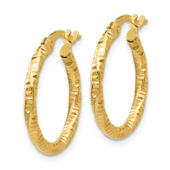 10k Polished and Textured Hoop Earrings