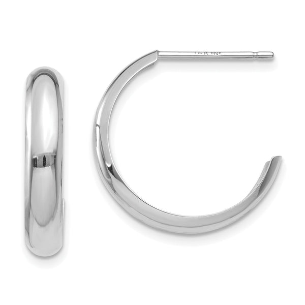 10k White Gold Polished 3.5mm J-Hoop Earrings
