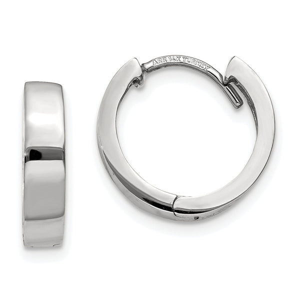 10k White Gold Round Hinged Hoop Earrings