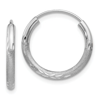 10k White Gold 2mm Diamond-cut Endless Hoop Earrings