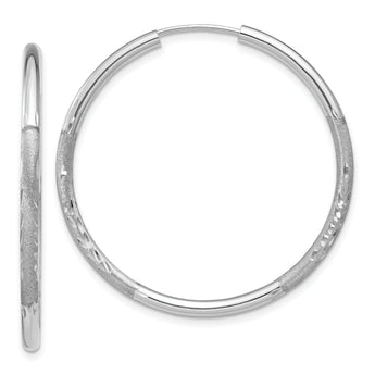 10k White Gold 2mm Diamond-cut Endless Hoop Earrings