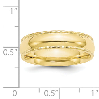 10k Yellow Gold 6mm Milgrain Half Round Comfort Fit Wedding Band Size 4