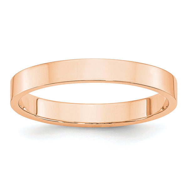 10k Rose Gold 3mm Lightweight Flat Wedding Band Size 14