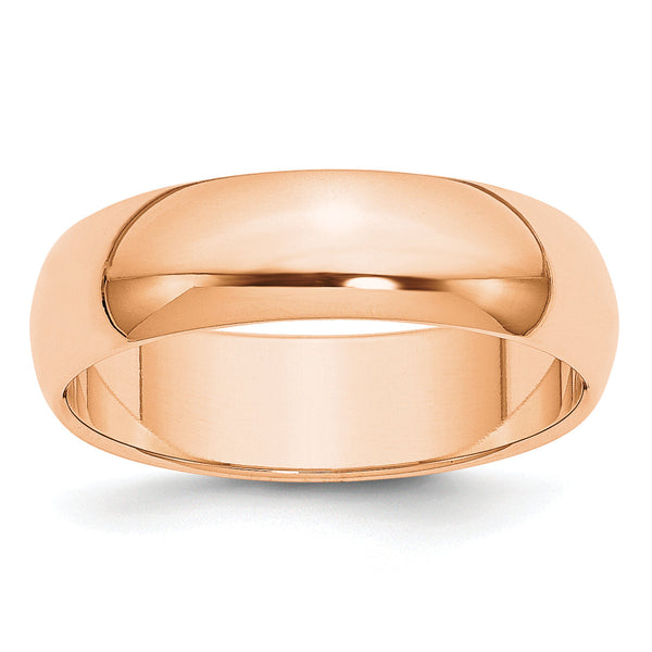 10k Rose Gold 6mm Half Round Wedding Band Size 14