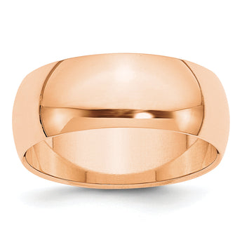 10k Rose Gold 8mm Half Round Wedding Band Size 14