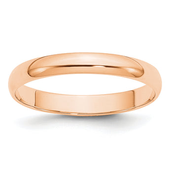 10k Rose Gold 3mm Lightweight Half Round Wedding Band Size 14