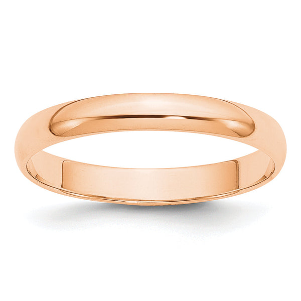10k Rose Gold 3mm Lightweight Half Round Wedding Band Size 14