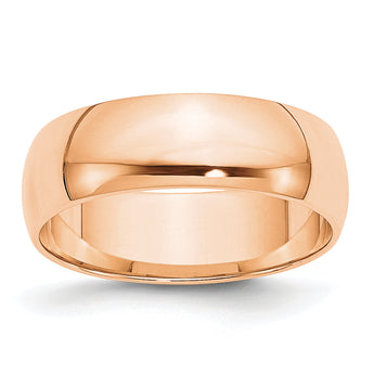 10k Rose Gold 6mm Lightweight Half Round Wedding Band Size 14