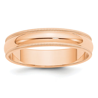 10k Rose Gold 5mm Milgrain Half Round Wedding Band Size 14