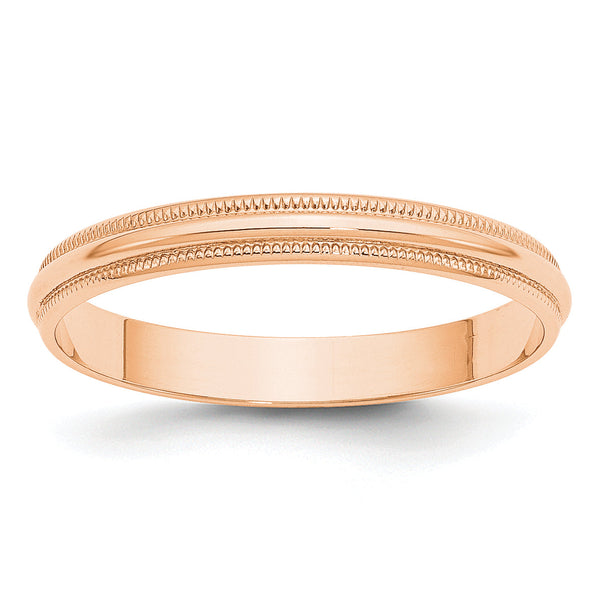 10k Rose Gold 3mm Lightweight Milgrain Half Round Wedding Band Size 14