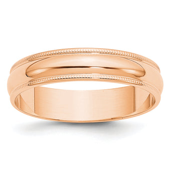 10k Rose Gold 5mm Lightweight Milgrain Half Round Wedding Band Size 14