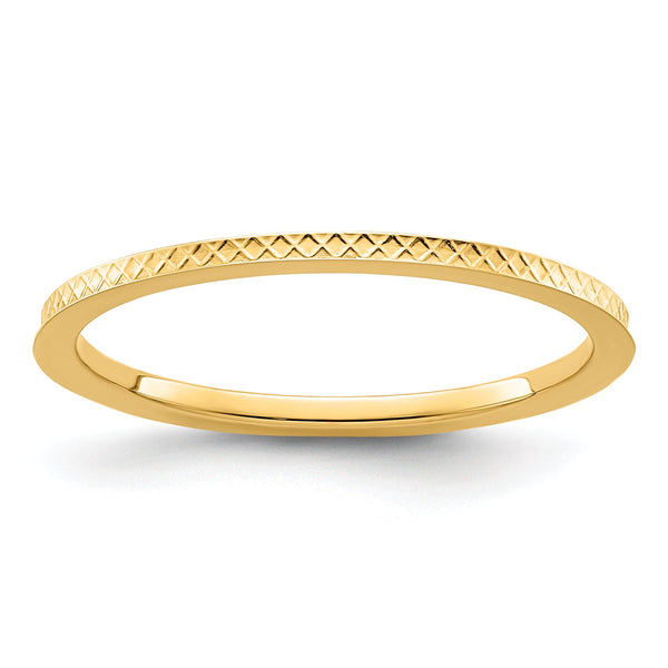10K Yellow Gold 1.2mm Criss-Cross Pattern Stackable Band Size 10