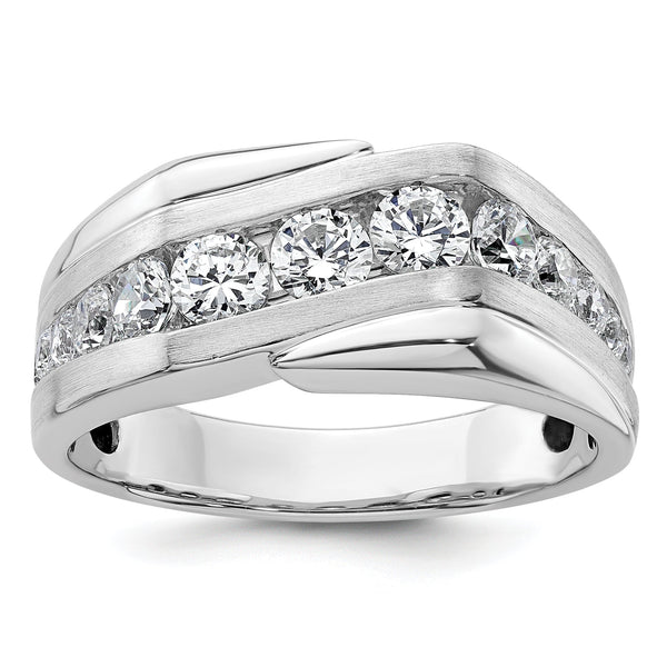 14k White Gold Men's Satin Complete Lab Grown VS/SI FGH Dia Ring - Sophia Jewelers