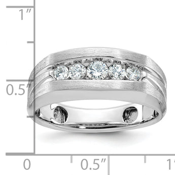 IBGoodman 10k White Gold Men's Polished and Brushed 5-Stone 1/2 Carat A Quality Diamond Ring